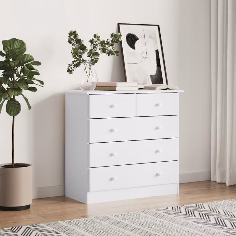 Cassettiera alta vidaXL in legno massello di pino bianca L: 77 cm, P: 35 cm, H: 73 cm