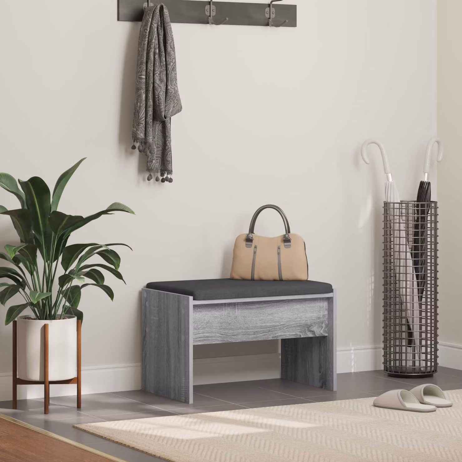 Panca per ingresso con cuscino vidaXL Grigio, L: 63 cm, P: 38 cm, H: 40 cm