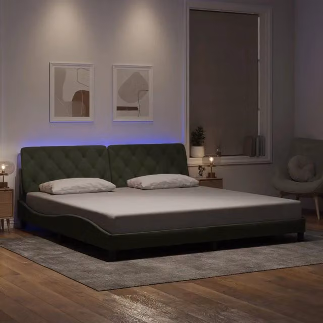 Giroletto con LED senza Materasso-Struttura Letto Grigio Chiaro 200x200 cm in Velluto