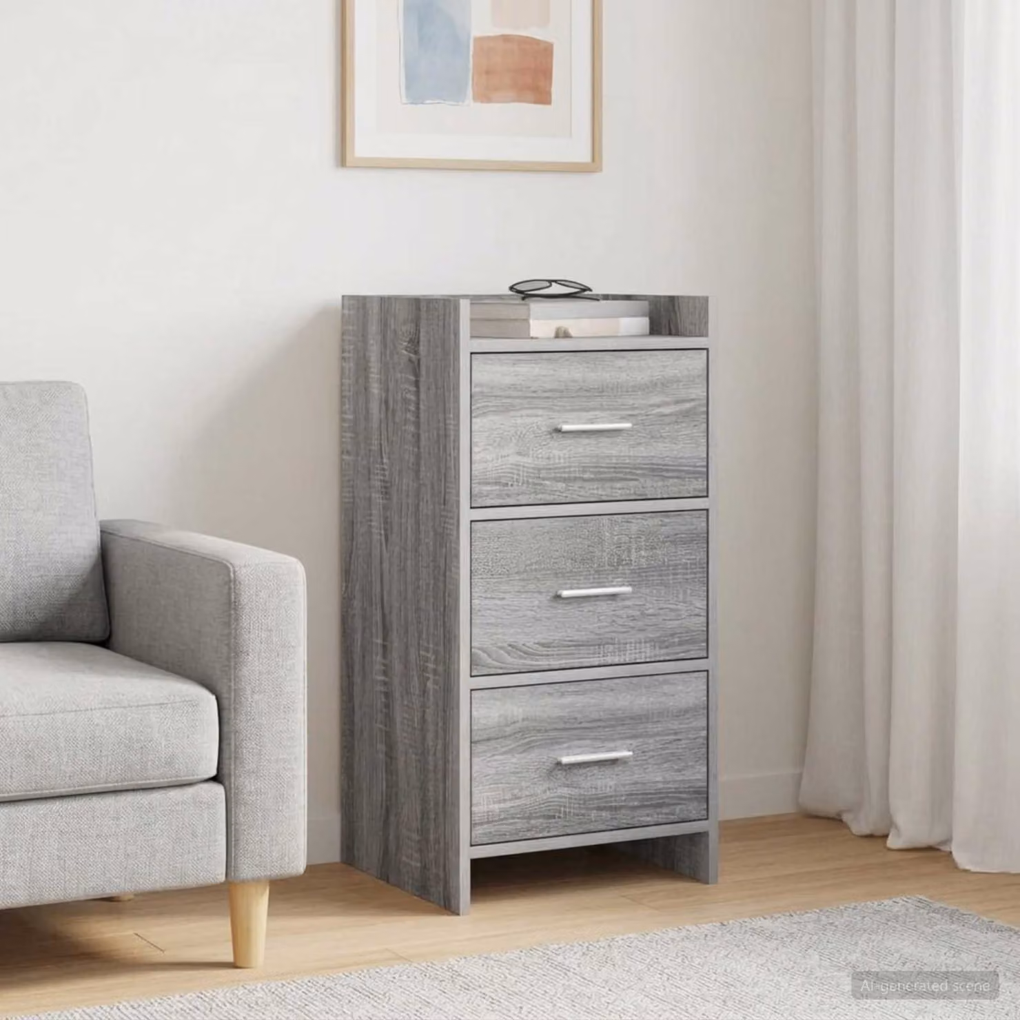 Credenza moderna vidaXL in legno ingegnerizzato e metallo, colore grigio, L 40 cm x P 36 cm x H 80 cm