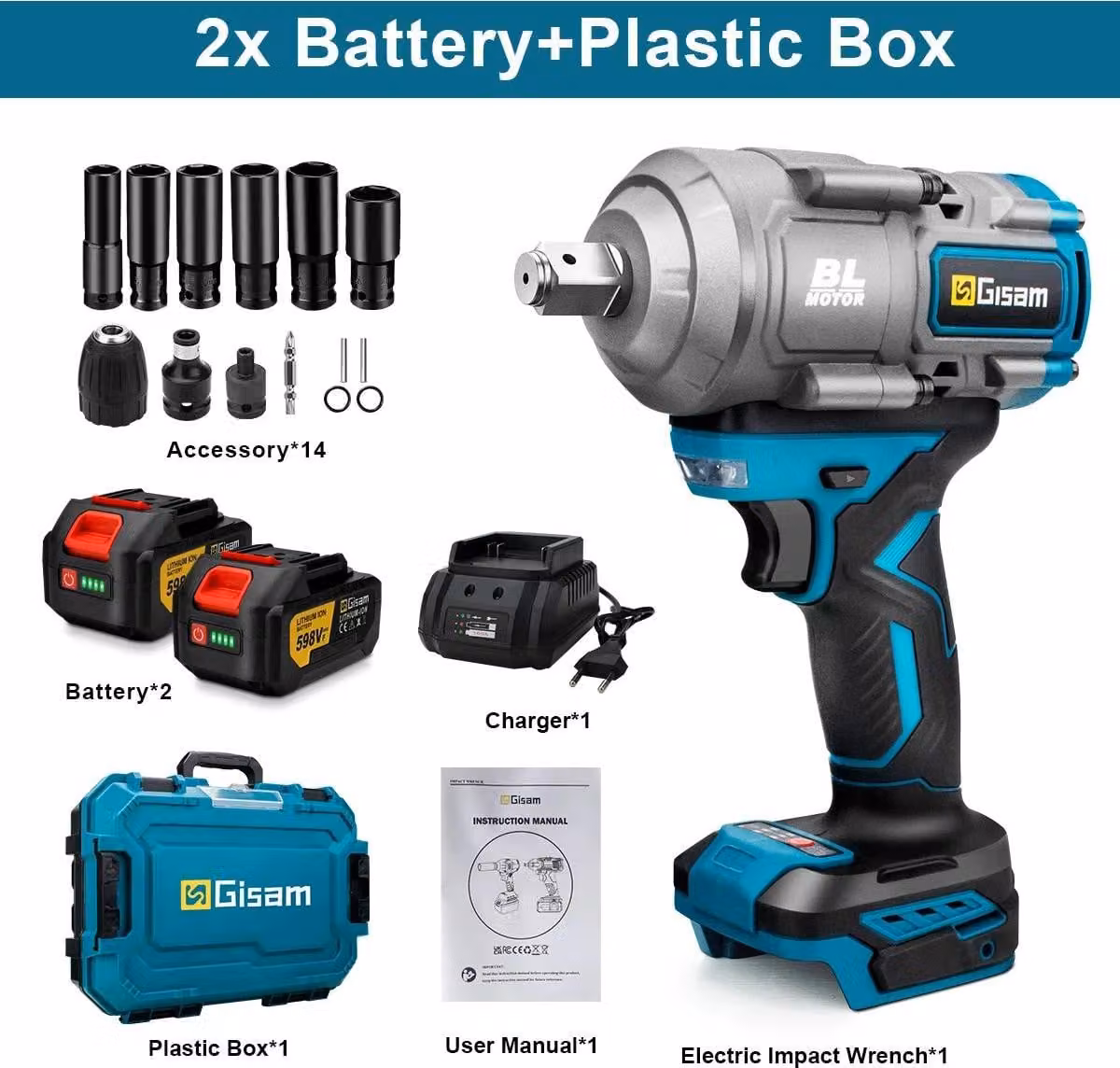 Avvitatore a impatto a batteria - Motore brushless - 2000 N·m - Attacco quadrato da 1,27 cm - 5 livelli di coppia - 18 V - 2 batterie