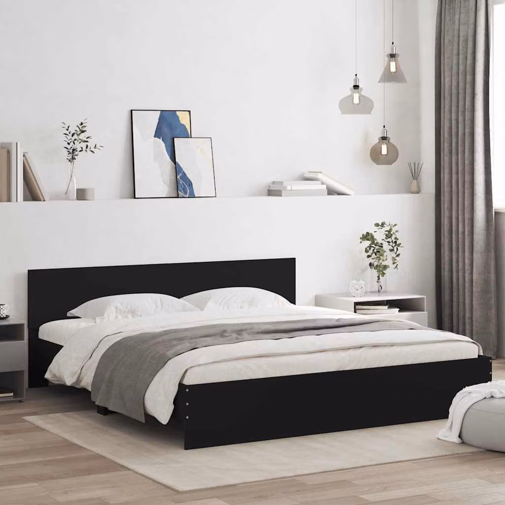 Giroletto con Testiera vidaXL in Legno Nero L/P/H: 160 x 200 x 165 cm – 1