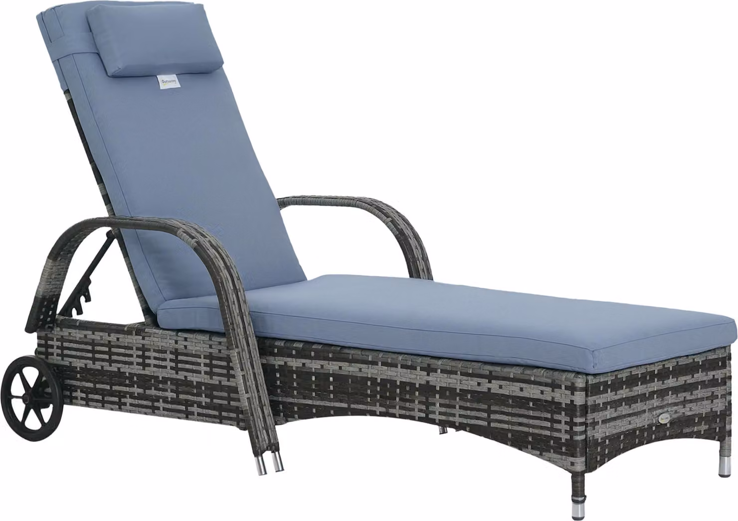 Lettino prendisole da giardino in polyrattan con schienale regolabile in 5 posizioni, imbottitura, rotelle, cuscini, portata massima 160 kg, 200x73x30-103 cm