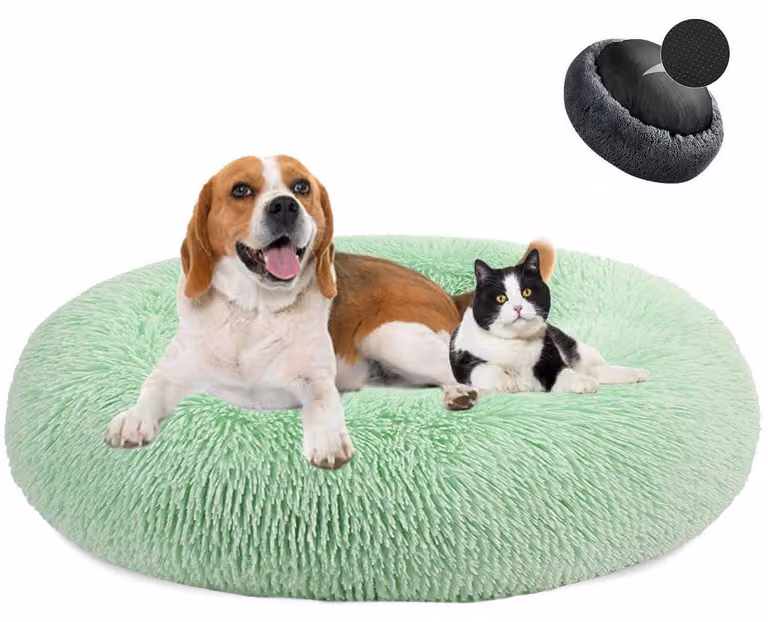 Cuccia per cani a forma di ciambella, in peluche, lavabile, morbida, verde, diametro 90 cm