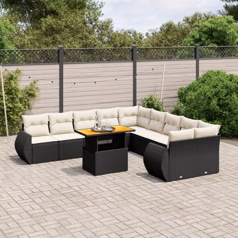 vidaXL Set Divani da Giardino a L 11 pz con Cuscini in Polyrattan e Acciaio Nero