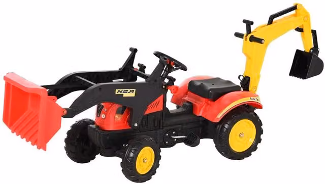 Escavatore cavalcabile per bambini con pale e volante multicolore L: 179 cm, P: 42 cm, H: 59 cm