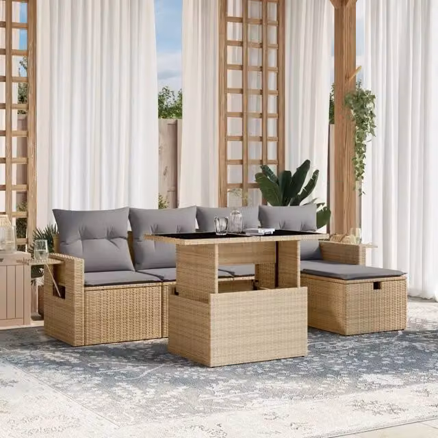 Set Divano da Giardino 6 pz con Cuscini Beige in Polyrattan 3274969
