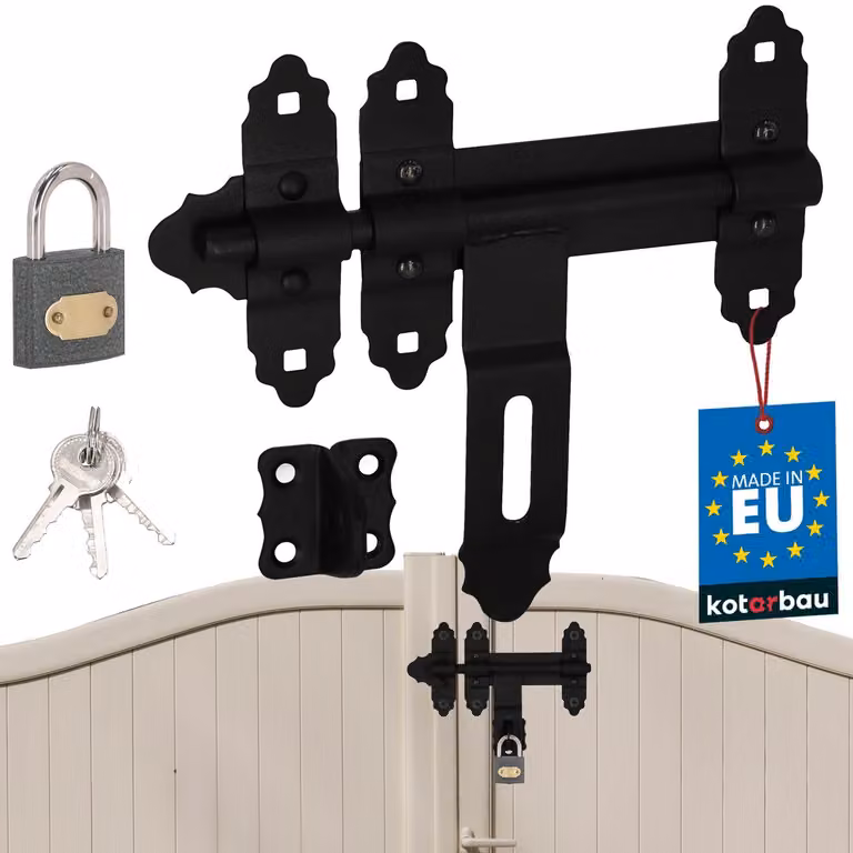 KOTARBAU® Chiavistello Porta Chiavistello per Cancello 200 mm Acciaio Verniciato a Polvere Catenaccio Porta con Lucchetto Nero