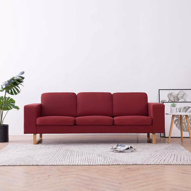 vidaXL Divano a 3 Posti in Tessuto Rosso con Cuscini Inclusi e Coperture Rimovibili