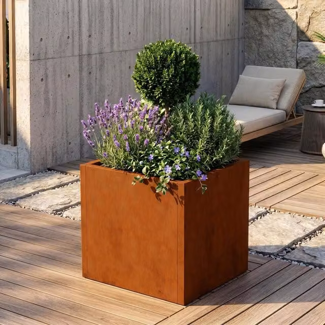 Fioriera Vaargel casa.pro in acciaio Corten colore marrone ossidato L/P/H: 60 x 60 x 60 cm