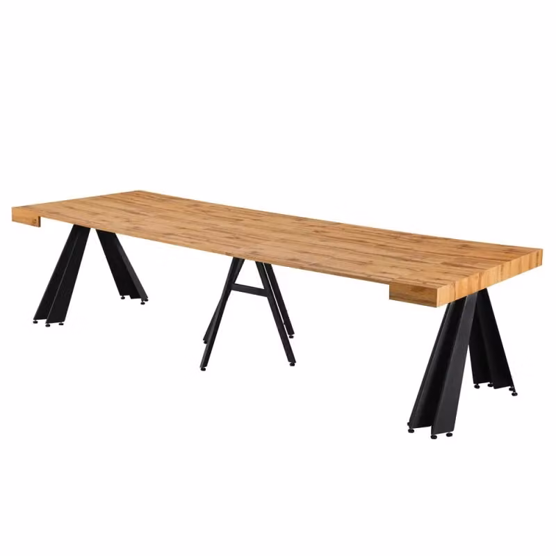 Tavolo allungabile EFFEZETA in stile industrial con piano in rovere e gambe in metallo nero, L/P/H: 190 x 80 x 75 cm – 2