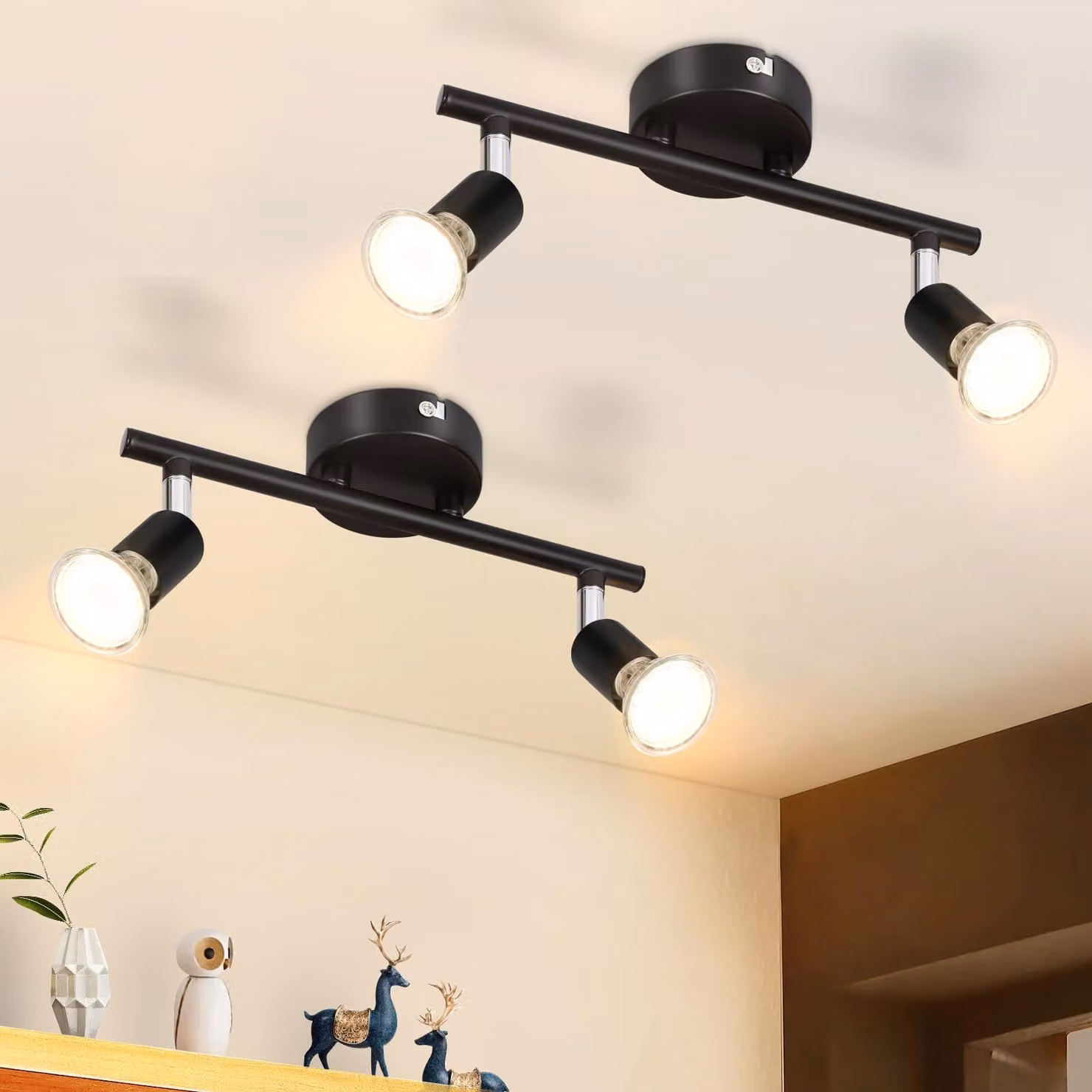 ZMH plafoniera LED 2 fiamme 2ER faretto da soffitto soggiorno nero lampada da soffitto GU10 spot da soffitto orientabile 330°rotazione soffitto camera da letto cucina corridoio