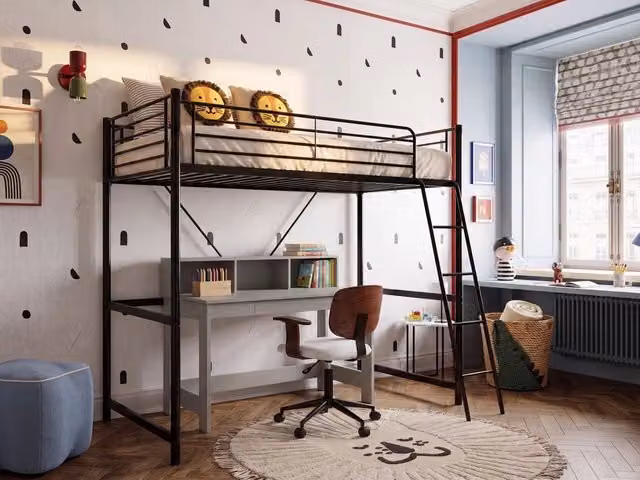 Letto a soppalco singolo BELIANI per bambini con scala e rete a doghe in acciaio nero dal design moderno H: 210 cm, L: 90 cm, P: 200 cm – 1