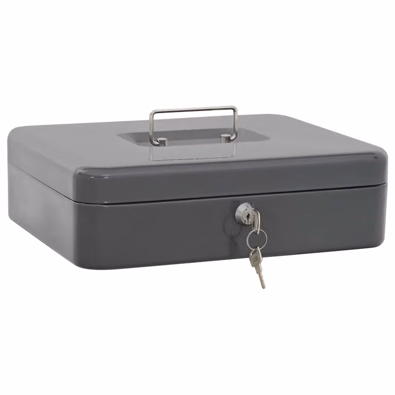 Scatola per contanti vidaXL in metallo grigio, L: 30 cm, P: 24 cm, H: 9 cm