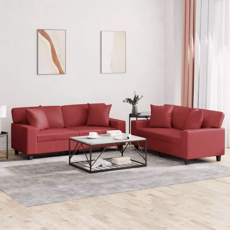 Maison Exclusive - Set divano a 2 posti con cuscini in ecopelle color bordeaux