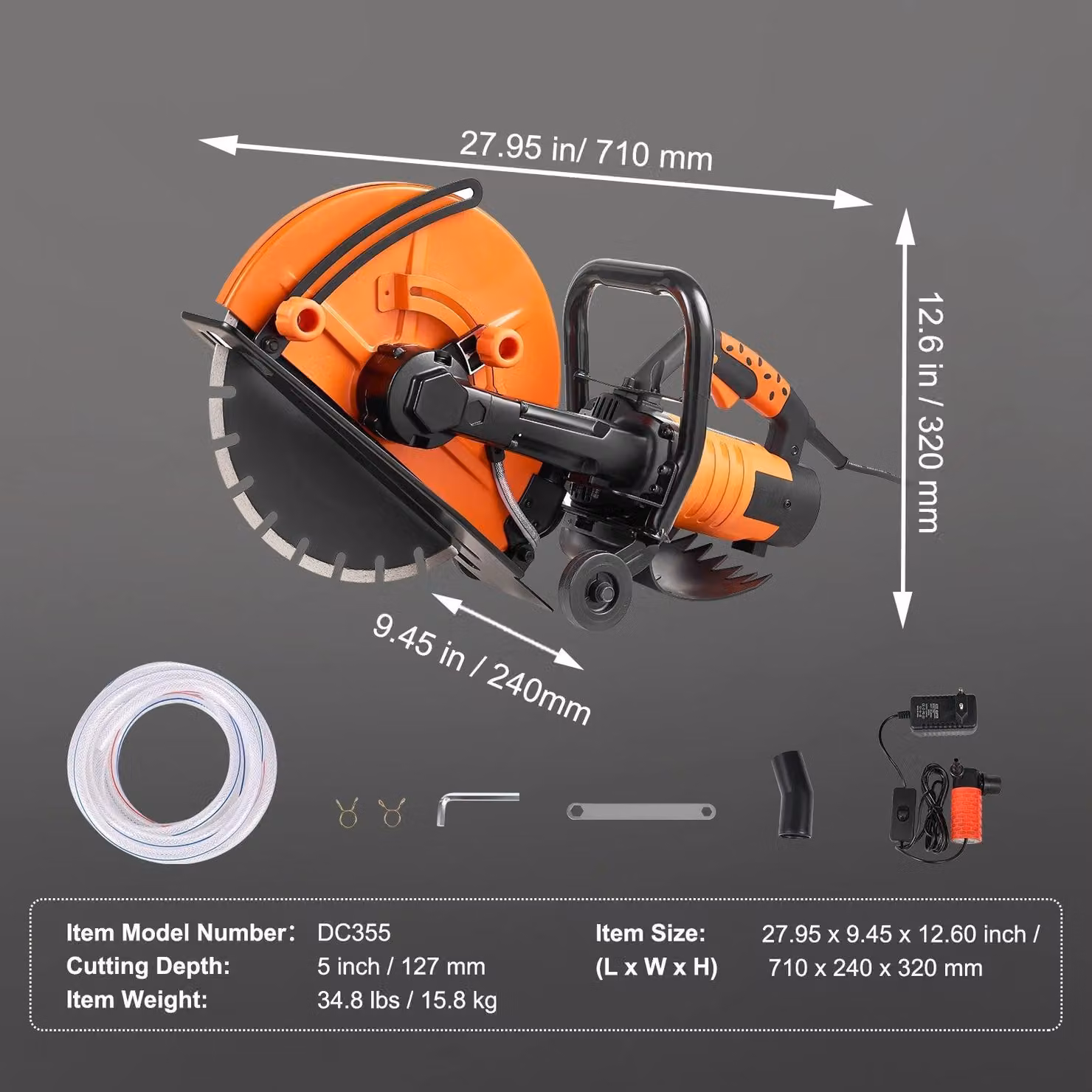 Troncatrice per calcestruzzo - Fresatrice per muri e macchina per tagliare pietra - 3200W - 4600 RPM - Profondità di taglio fino a 5 pollici - Arancione