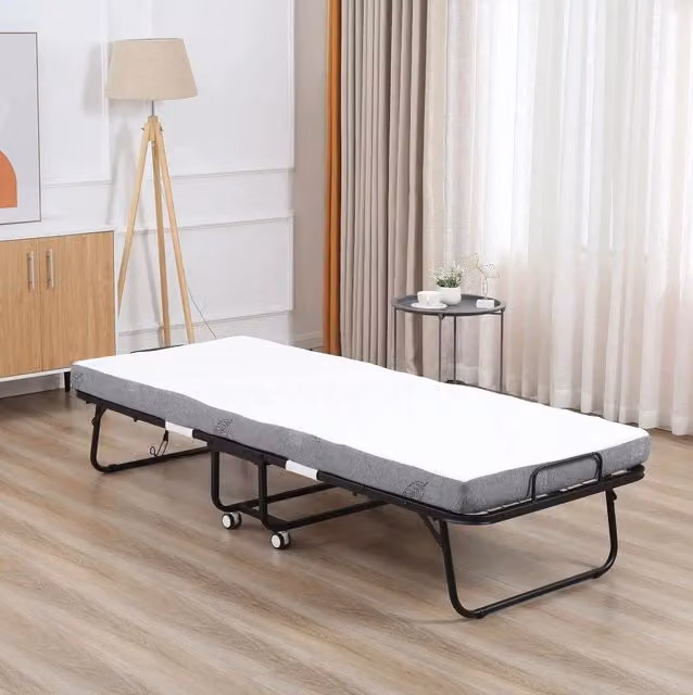 Letto pieghevole per ospiti con ruote; materasso in schiuma 10 cm; acciaio bianco; 200x80 cm