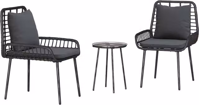 Set da Pranzo per Giardino 3 pz | Set Salotto da Giardino Nero e antracite polyrattan