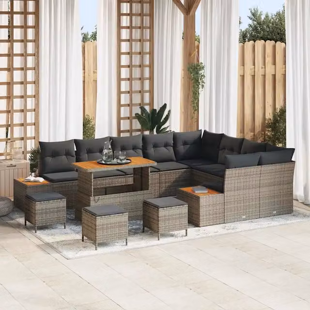 Set Divano da Giardino vidaXL a Forma a U con 13 Pezzi, Grigio, con Tavolino, Ottoman e Cuscini – 1