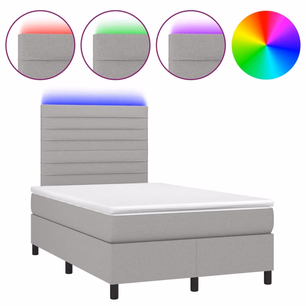 Letto a Molle Materasso e LED Grigio Chiaro 120x190 cm Tessuto