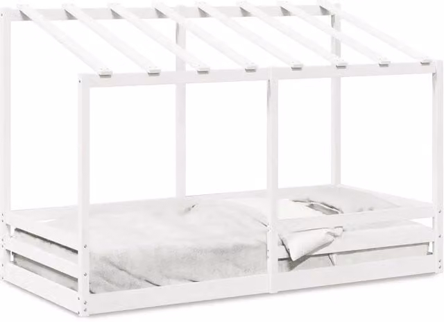 Letto Bambini | Letto Infantile | Lettino con Tetto Bianco 100x200 cm Legno Massello Pino