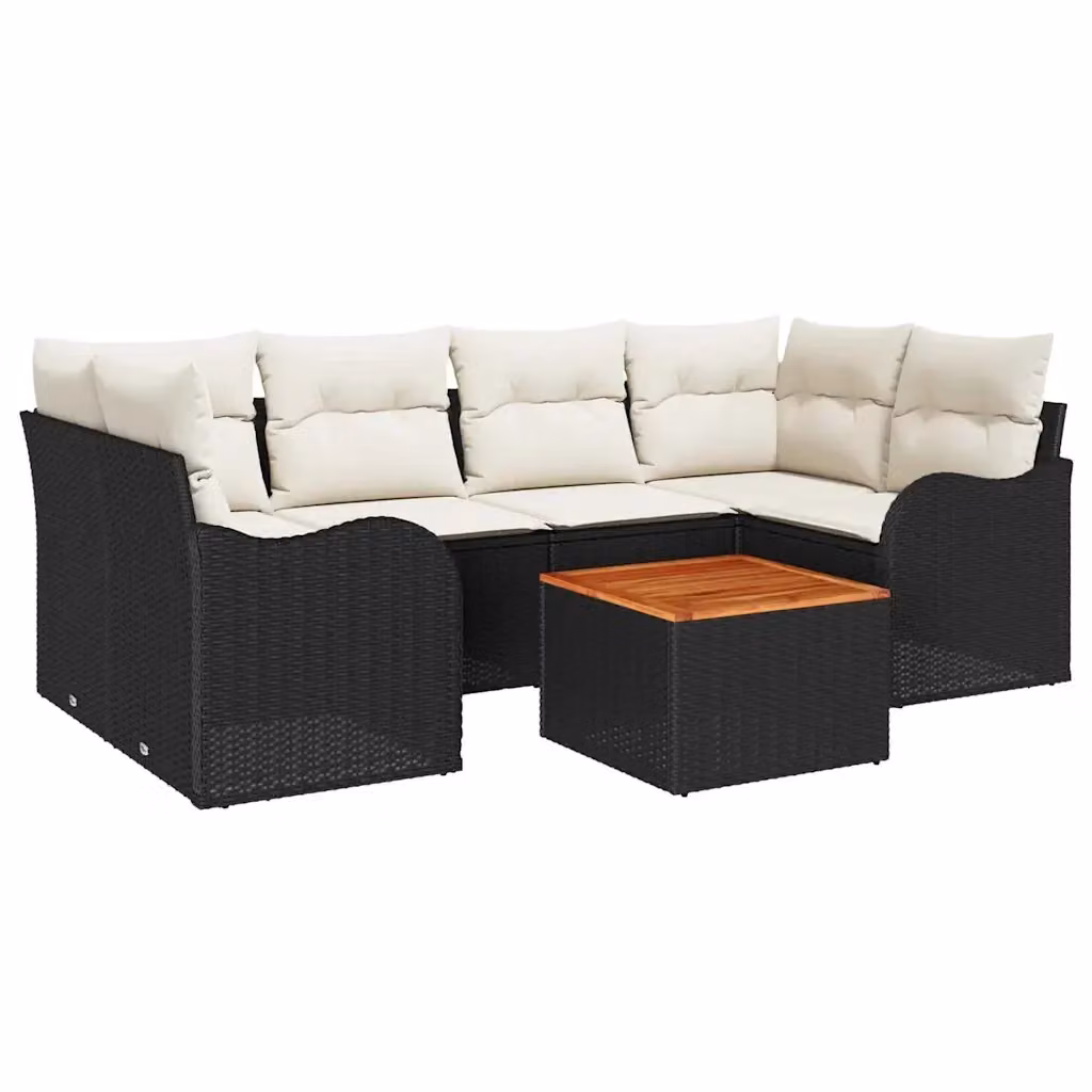 Set Divano da Giardino Moderno vidaXL a Forma a L con Cuscini e Tavolino Nero in Polyrattan e Acciaio – 2