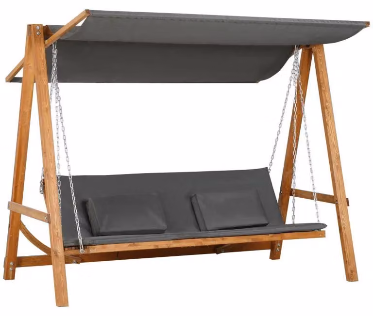 Divano a tre posti con funzione relax | Colore: Grigio e teak | Dimensioni: 225,5 x 113 x 180 cm