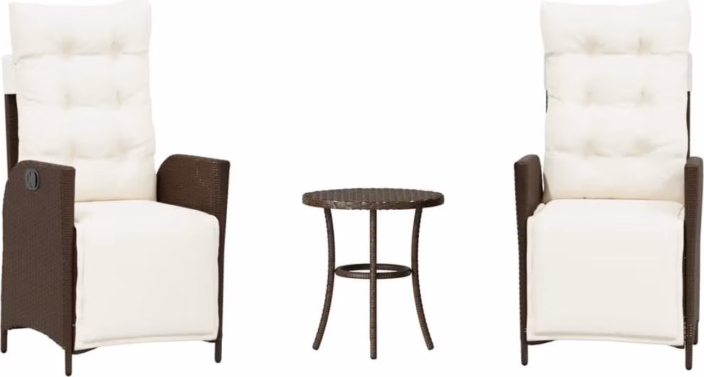 Set Bistrò 3 pz con Cuscini Marrone in Polyrattan