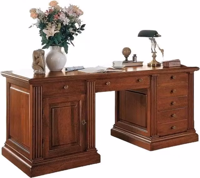 Scrivania con 7 cassetti e 1 porta in legno color marrone Mobili 2G L: 185 cm, P: 80 cm, H: 80 cm – 4
