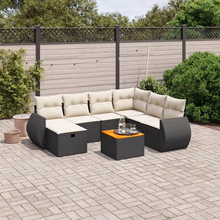 vidaXL Set Divani da Giardino a L con Cuscini 8 pz Nero in Polyrattan e Acciaio