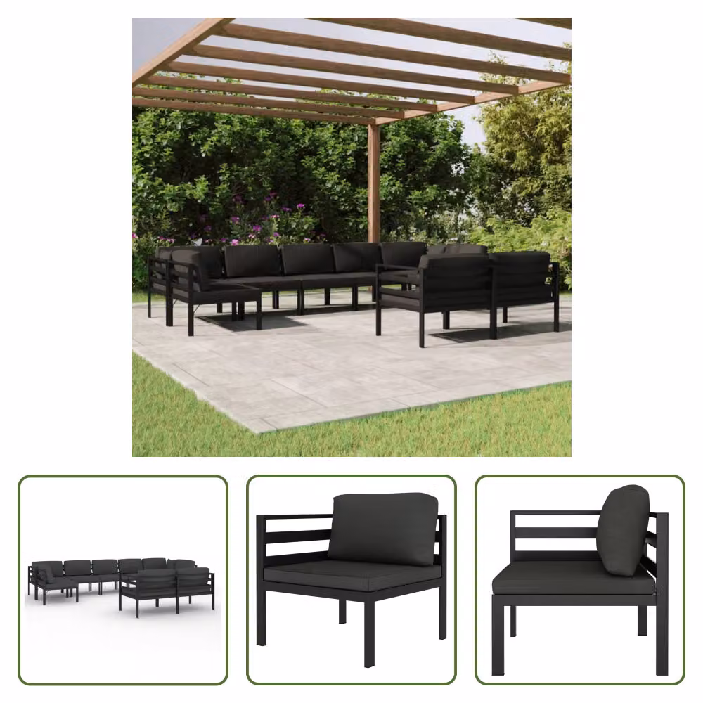 The Living Store Set salotto da giardino 9 pezzi con cuscini alluminio antracite
