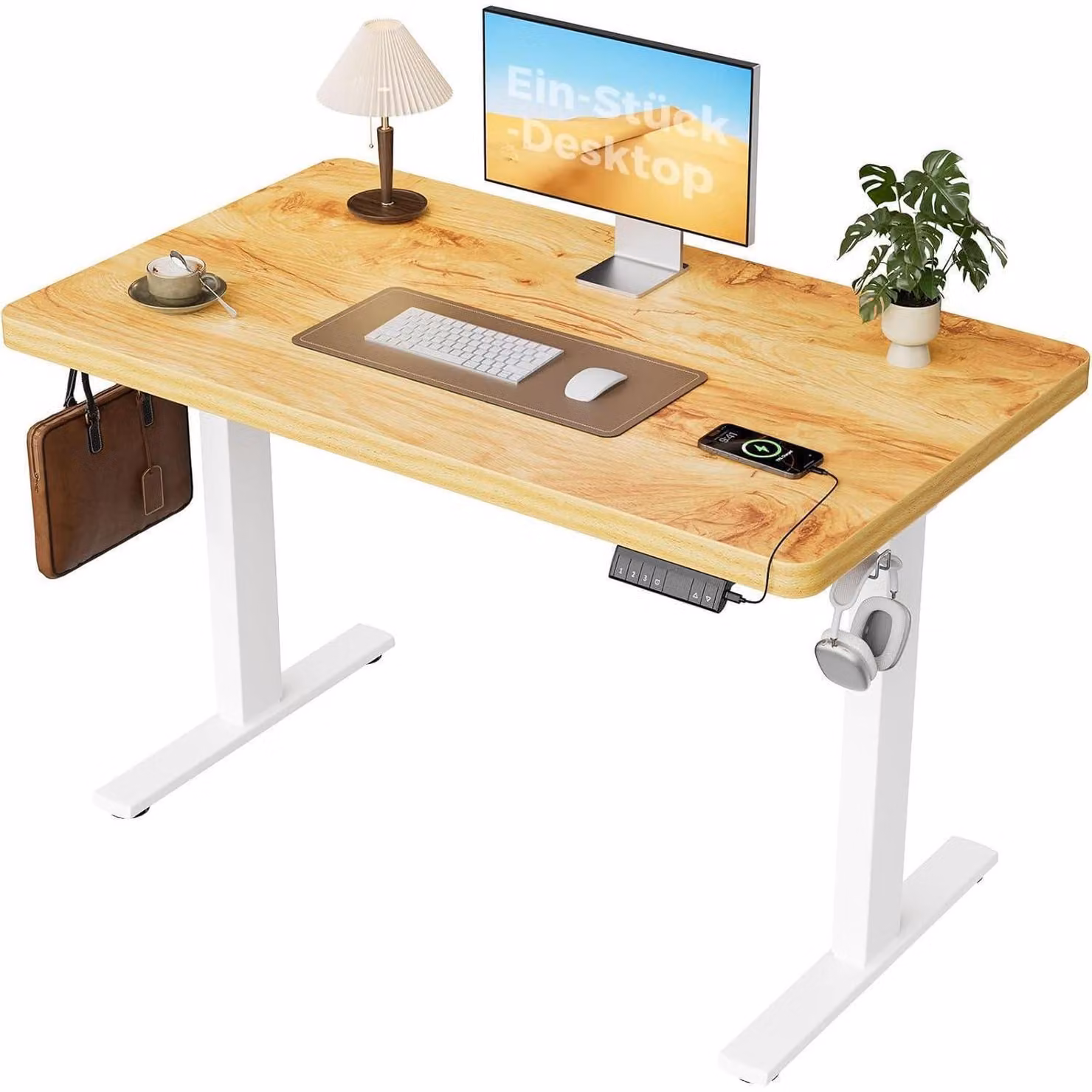 Scrivania regolabile in altezza, dimensioni 120x60 cm, con 2 motori e 3 memorie, colore marrone chiaro