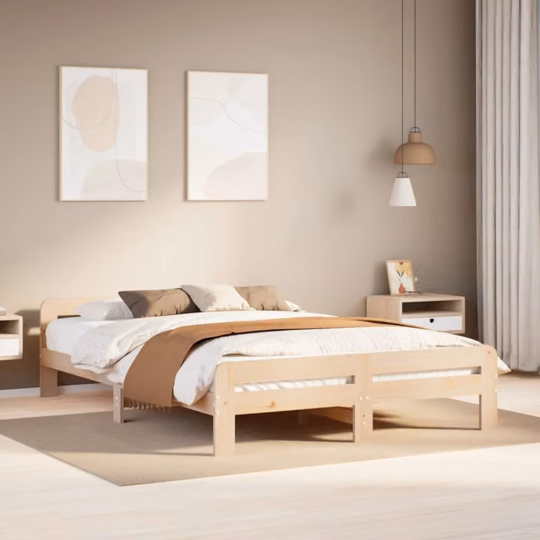 vidaXL Letto in Legno Massello di Pino Rustico con Doghe Rigide L/P: 150 x 200 cm