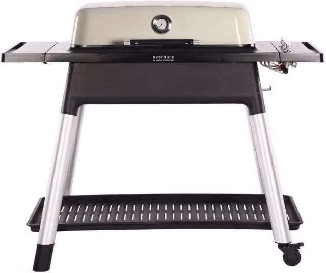 Barbecue a gas Everdure FURNACE beige con griglia in ghisa e carrello con ruote