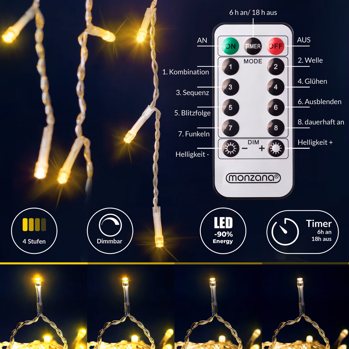 Catena luminosa a LED Monzana con telecomando e timer, luce bianco caldo, 10 m – 2