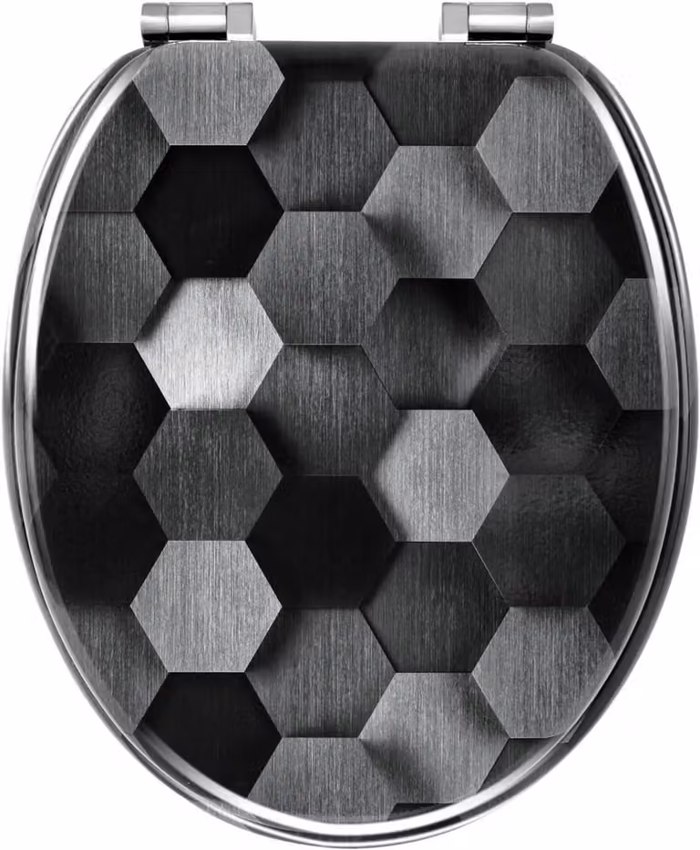 Copertura per WC con sistema di abbassamento automatico, forma a "O", motivo a nido d'ape in MDF | Grigio