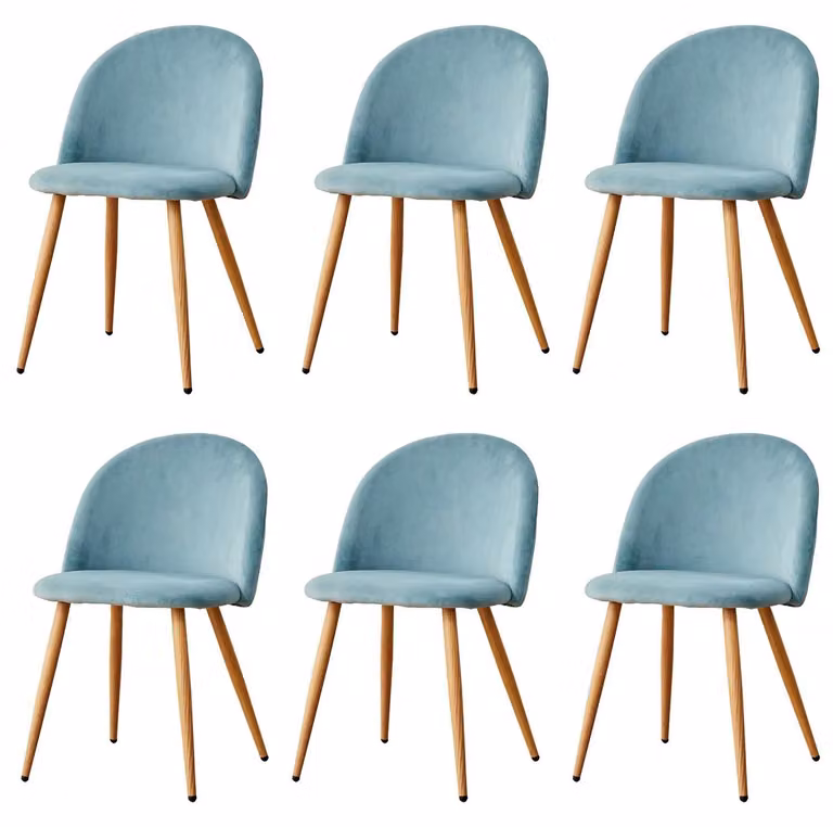 Set di 6 sedie da pranzo - Sedie per cucina - Rivestite in tessuto, gambe in legno, senza braccioli, da montare, design moderno - Colore marrone cioccolato