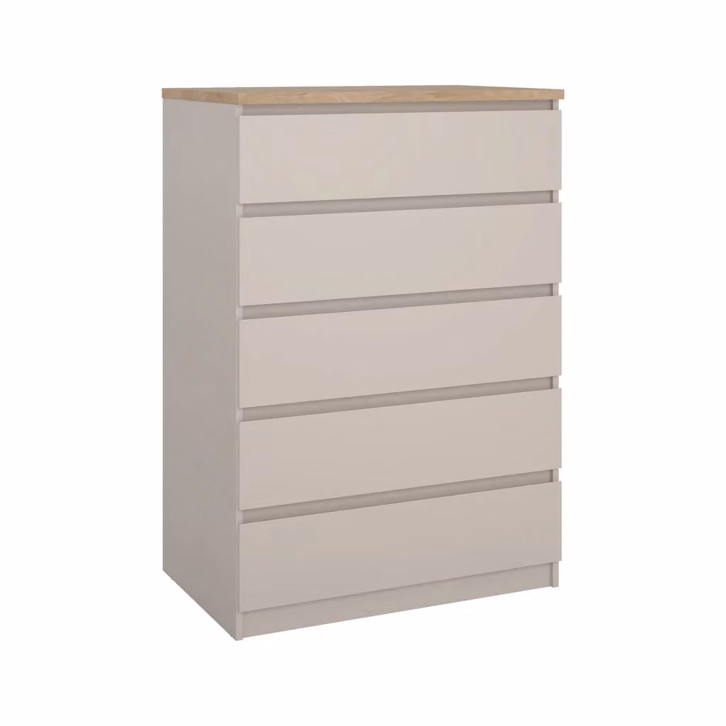 Cassettiera Ansel DMORA con 5 cassetti, colore beige e marrone, L 77 cm x P 50 cm x H 111 cm – 2