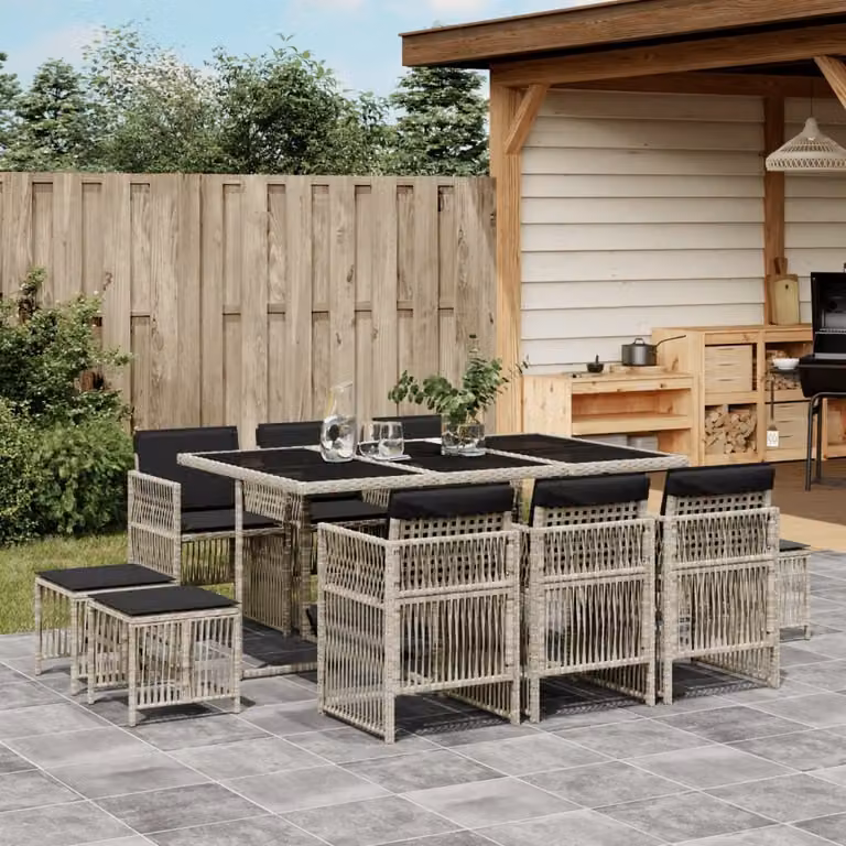 Maison Exclusive - Set Pranzo Giardino 11pz con Cuscini Grigio Chiaro Polyrattan