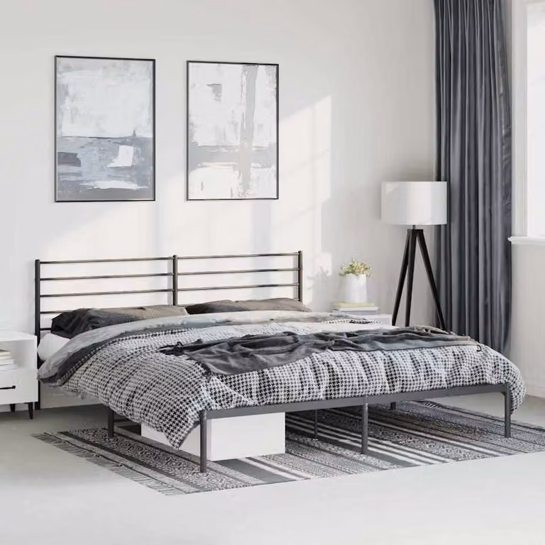vidaXL Giroletto con Testiera in Metallo Nero L: 187 cm, P: 219 cm, H: 90 cm