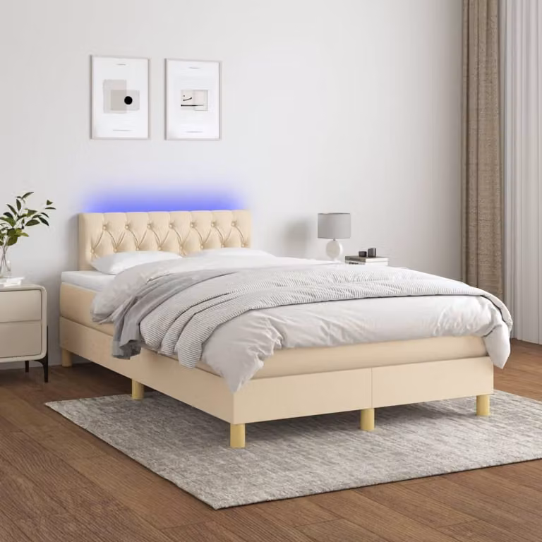 Maison Exclusive - Letto a Molle con Materasso e LED Crema 120x200cm in Tessuto