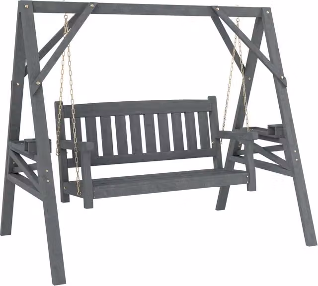Dondolo da giardino 2 posti ¨C Xylo ¨C legno grigio con portabicchieri e ripiani