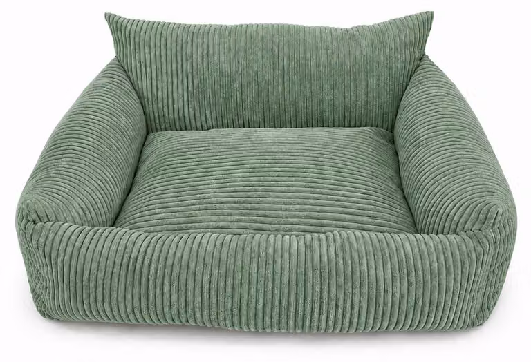 PURRE, divano per cani, cuccia per cani, tessuto corda, design classico, colore verde oliva, taglia S, dimensioni 70x55x30 cm