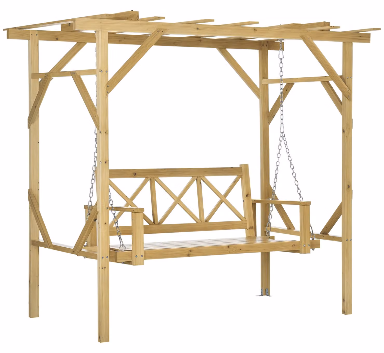 Altalena da giardino Outsunny, modello Hollywood, con pergola, per 2 persone, in legno massello, finitura naturale
