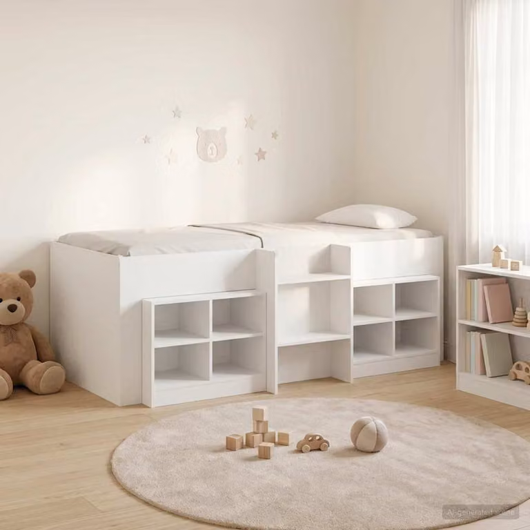 Letto a soppalco singolo vidaXL con scaffali laterali in legno bianco L/P/H: 200 x 90 x 193 cm