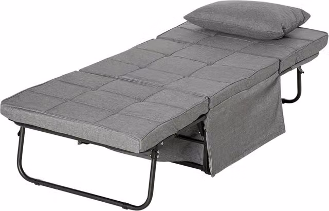 Pouf Letto Pieghevole Multiuso 4 in 1 con Schienale Reclinabile a 5 Livelli Grigio