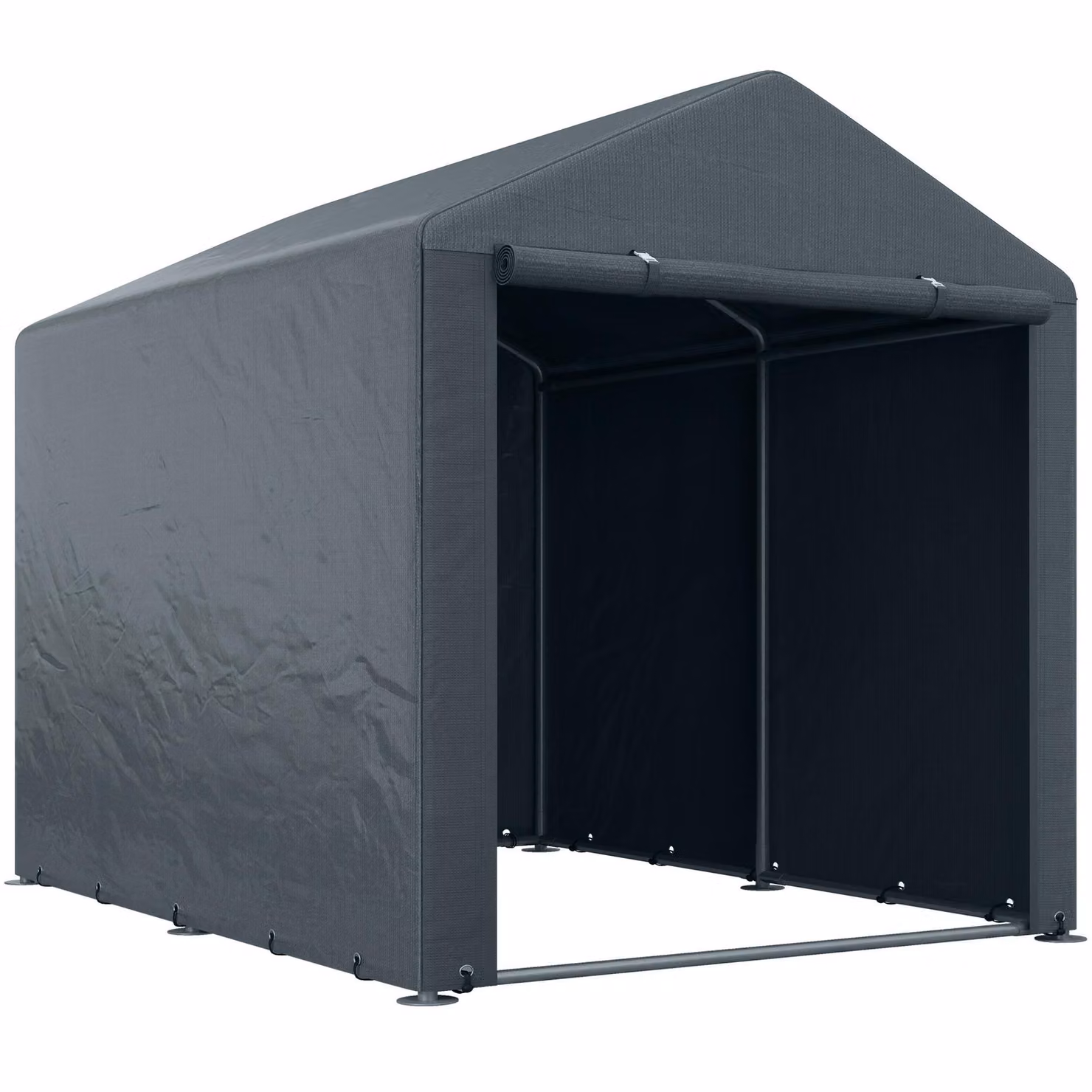 Tenda da garage Moonbite, dimensioni 160 x 218 x 172 cm, capanno per biciclette con telo in PE resistente ai raggi UV, porta con cerniera, struttura in acciaio, ancoraggi per il pavimento, acciaio, colore grigio scuro