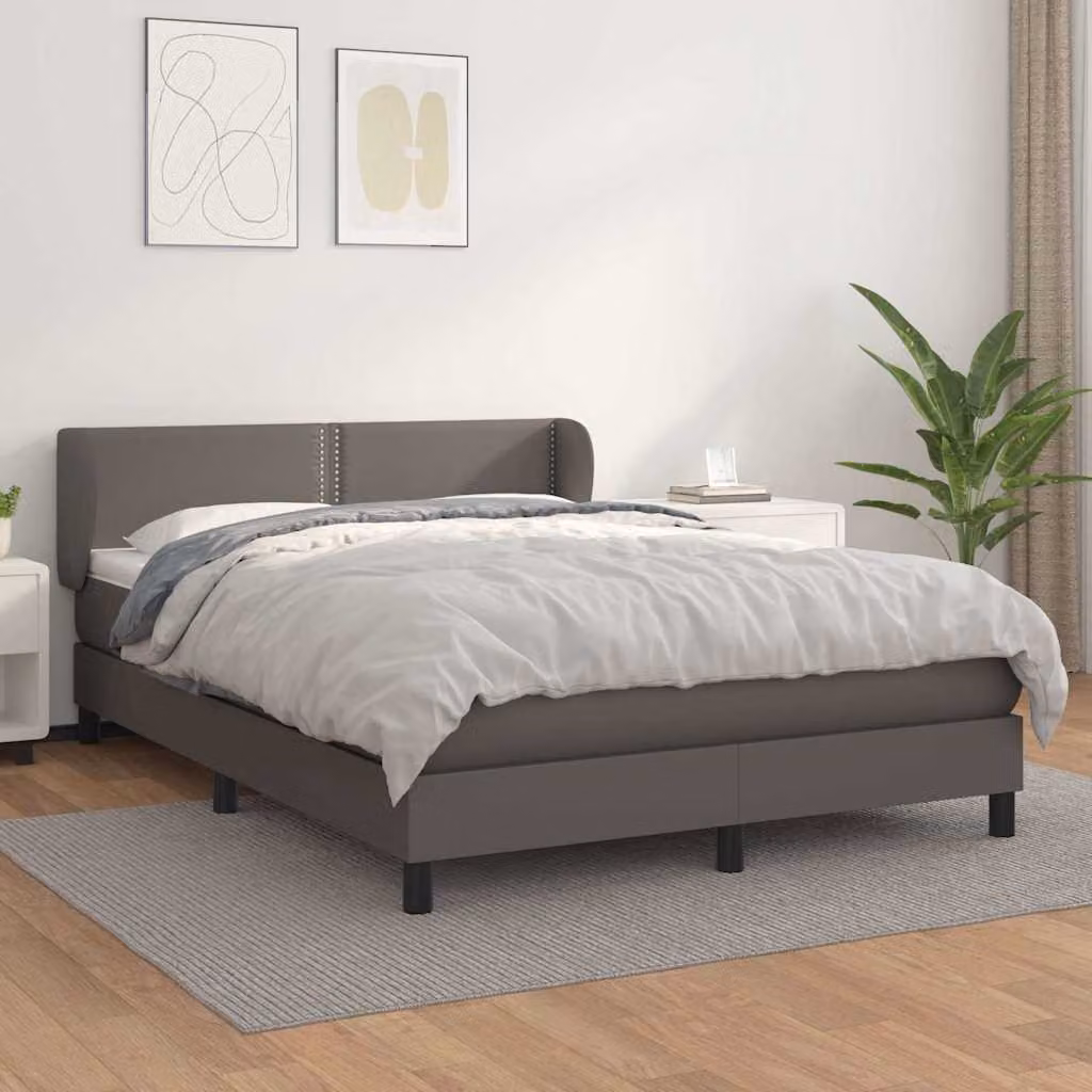 vidaXL Giroletto a Molle con Materasso Grigio e Bianco in Similpelle, L/P: 140 x 200 cm – 1