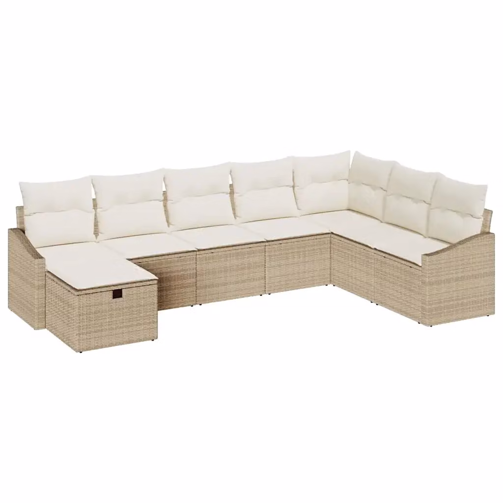 Set Divano da Giardino 8 pz vidaXL in Polyrattan con Cuscini Beige e Nero e Ottoman – 2