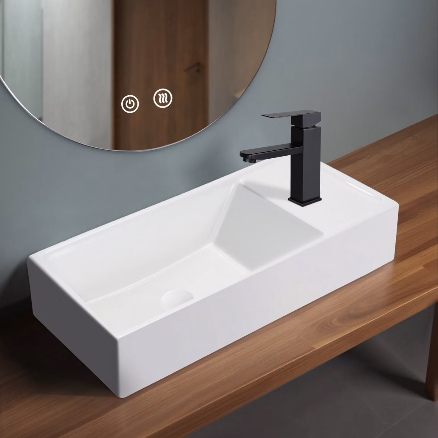 ZMH lavabo da appoggio in Vetroceramica con foro per rubinetto lavabo sospeso rettangolare 40 × 22 × 10 cm lavabo sospeso a destra per bagno lavabo per toilette ospiti